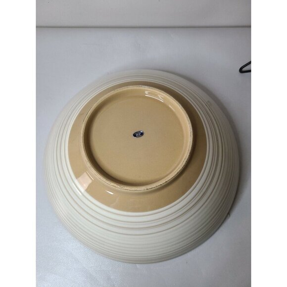 Vintage Japan Pottery Green Bamboo Pattern Bowl Black Rim With Stand Large RARE - Picture 5 of 8